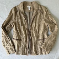 Chico's Metallic Gold Textured Blazer Open Front Jacket Size 1 Medium Gold Tan