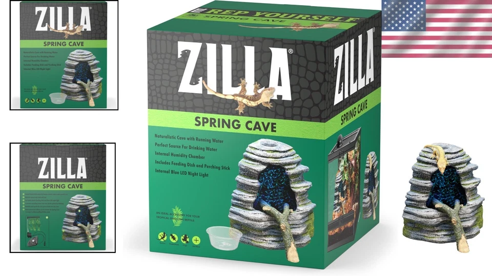 Cueva de Primavera Naturalista con LED Azul para Reptiles Foto 2 de 4