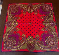 Perry Ellis Silk Scarf Red Purple Paisley Large Square Vintage 34 x 35