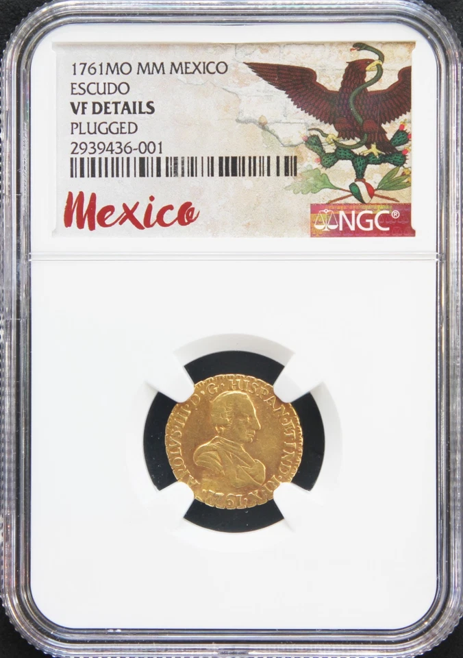 Mexico 1 Escudo Gold Mo 1761 M.M. Charles III, NGC VF Det. Plugged. KM# 116 - Image 3 of 4