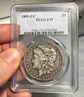 (#102456) Morgan Dollar: 1891 CC.  PCGS F 15   (see video!)