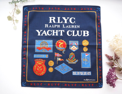Ralph Lauren Polo RLYC Yacht Club Scarf Handkerchief VTG RRL NAVY Crest Regatta