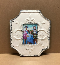 VTG 11x13 Shabby Decorative 4x6 Tin Ceiling White Picture Frame Old 387-26B