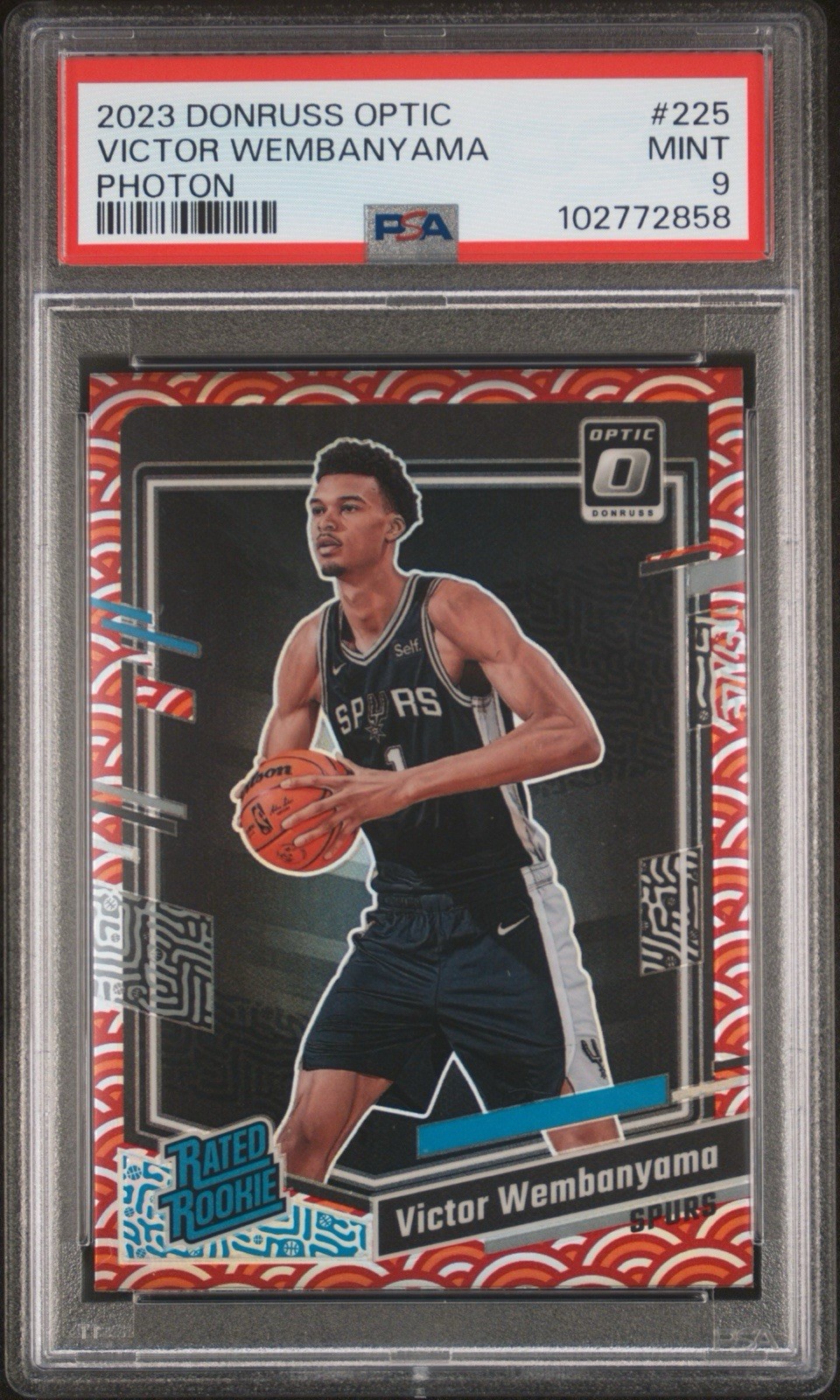 2023 Optic Wembanyama Photon #225 PSA 9 (Pop 11 and only 22 PSA+BGS Graded/RARE!