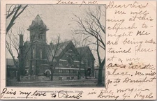 1906 MOLINE, Illinois Postcard "Congregational Church" Building / Street View