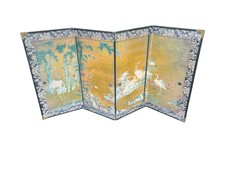 20th Century Japanese School Four Panel Painted Folding Table Screen READ