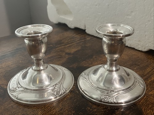 Vtg International Sterling Silver Spring Glory Weighted Candlestick Holders PAIR