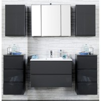 Komplett BadezimmermöBel Set Grau 80Cm Waschtisch & Led Spiegelschrank BadmöBel