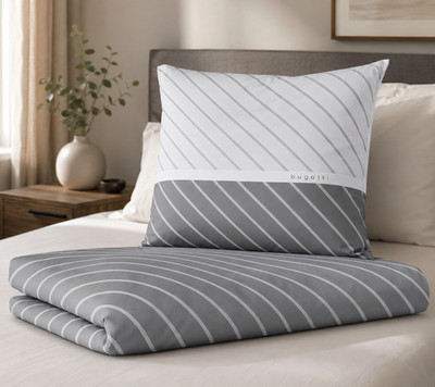 bugatti Mako Satin Bettwäsche 135x200 cm 100% Baumwolle Grau gestreift Zip NEU