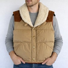 Vintage William Barry Brandon Colorado Mens Puffer Vest Tan Suede Yoke Medium