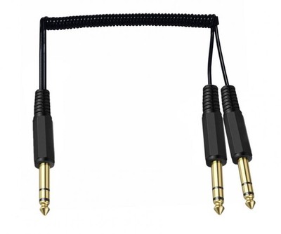 6,35 mm Stecker auf 2 x 6,35 mm Stecker Y Splitter Audio Spiralkabel 0,8 m
