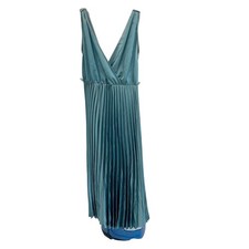 NEW Zara Green Pleated Surplice V-Neck Maxi Dress Satin Sleeveless Formal SMALL