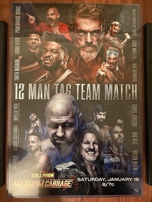 AEW Match Up Mondays 12x18 Poster FTR & Cope v Jon Moxley Maximum Carnage 10/10