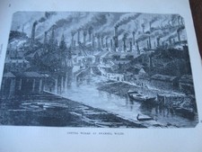 1893 ART PRINT Engraving - COPPER WORKS at SWANSEA WALES Mine Mining