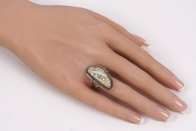 Vintage Native Boulder Turquoise Bezel Set Sterling Silver Ring Size 5.5