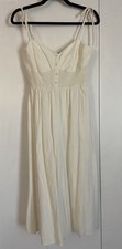 GAP Womens Size Small Maxi Dress Linen Blend Cream 40” Length Lined Cottagecore