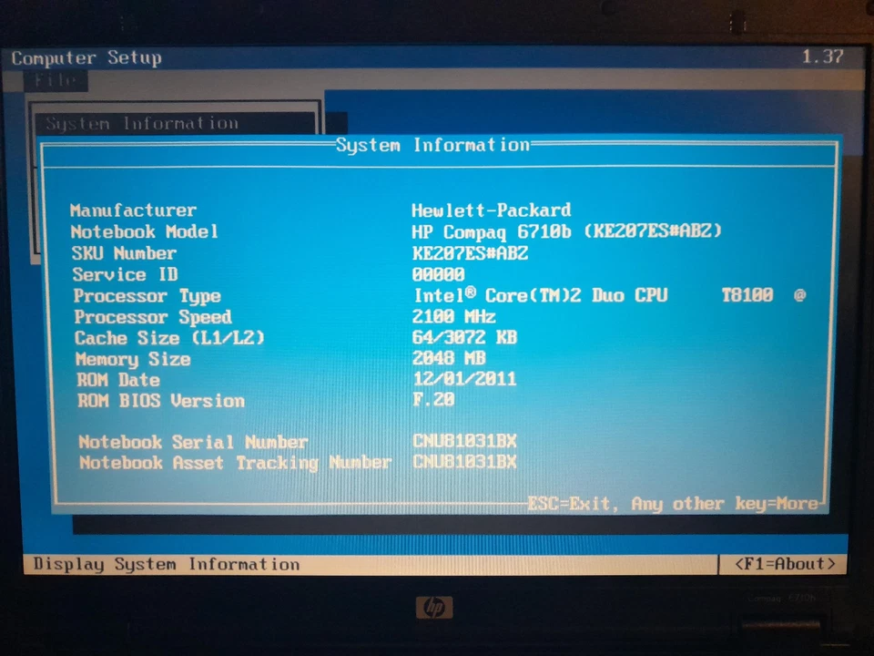 HP Compaq 6710b - 160 GB HDD, 2 GB RAM, Intel Core 2 Duo T8100 - Immagine 4 di 4