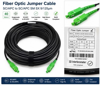 EPIC 40M SC/APC to SC/APCSinglemode Fiber Optic Jumper Cable9/125 SMF 131 FT New