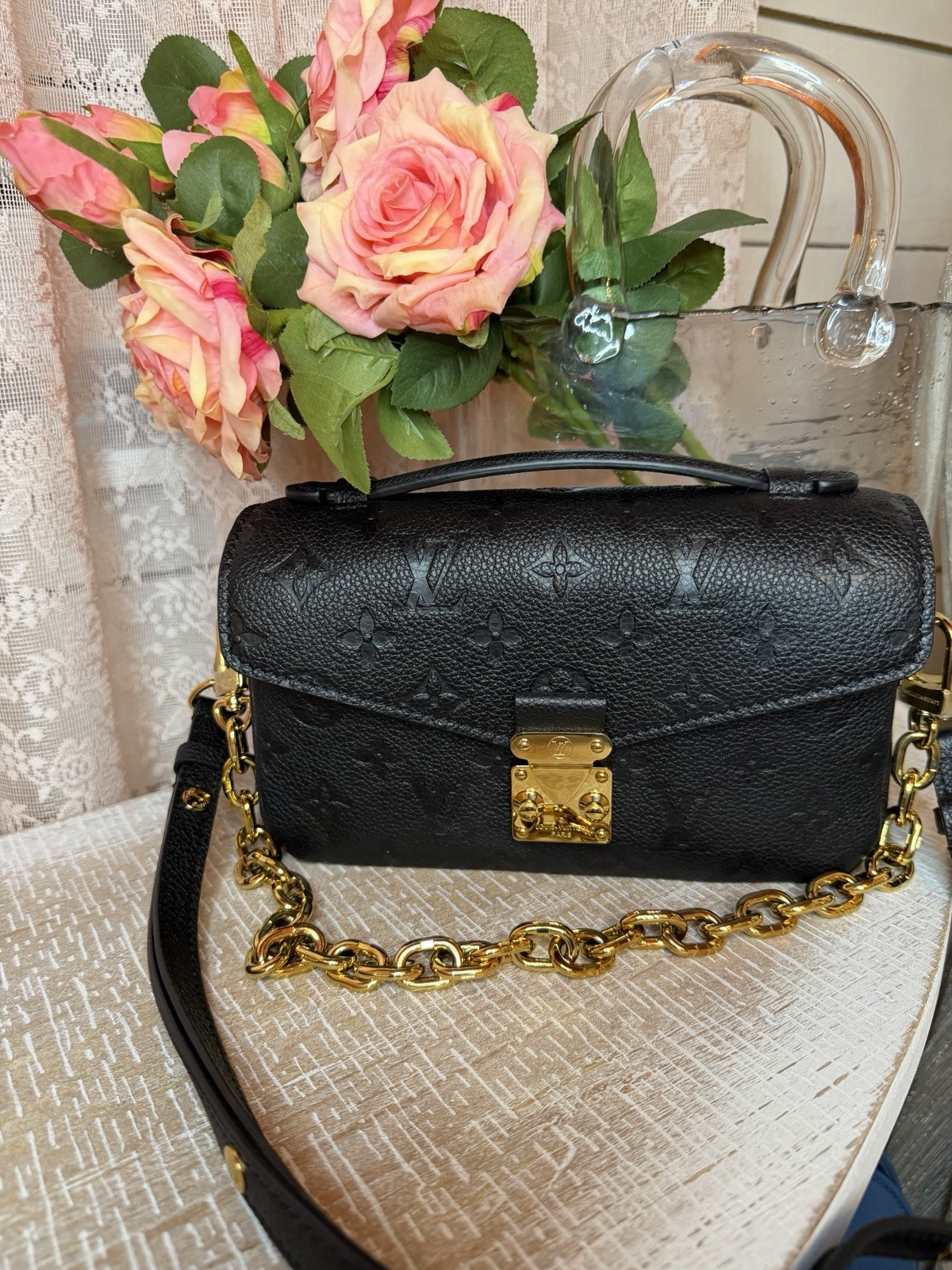 Louis Vuitton Monogram Empreinte Black Chain Shoulder Bag- East west Metis