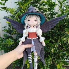 Crochet Halloween Witch Fairy Doll, Handmade Amigurumi Toy, Removable Outfit