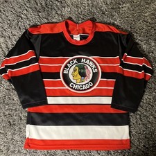 VTG Blackhawks CCM Hockey Jersey Mens Small Striped Embroidered 1991-92 READ***