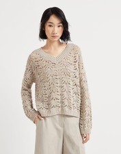 Brunello Cucinelli Womens Autumn New Sequins Simple V-neck Long-sleeved Sweater