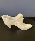 Fenton Cabbage Rose White Iridescent Shoe Slipper Art Glass Sticker