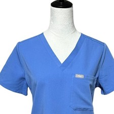 Figs Scrub Top Women Small Blue Stretch Short Sleeve Technical Collection V Neck