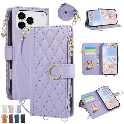 Zipper Grid Leather Wallet Phone Case For Redmi Note 14 13 12 Pro K90 K80 A5 A3