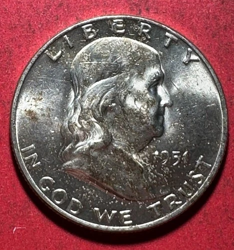 1951D US Franklin SILVER Half Dollar! "Denver Mint"! Choice AU Details! Old Coin
