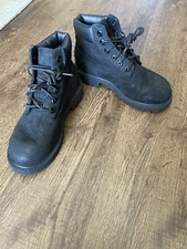 Timberland Boys Boots 13 Black Faux Leather Lace Up Premium Waterproof Boots