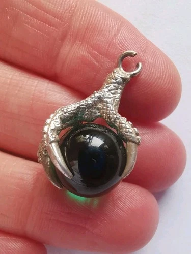 Vintage Sterling Silver Green Glass Claw Pendant *Split Ring* R2N