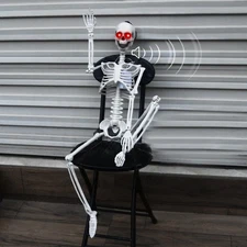 DUNCHATY Halloween Hanging Posable Skeleton - 3FT Prop Skull with LED Glowing...