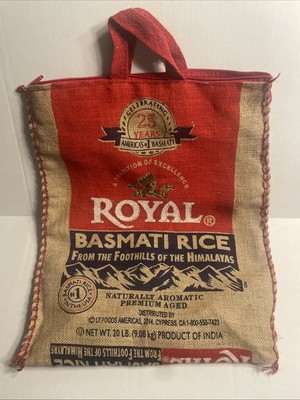 ROYAL BASMATI RICE Burlap Sack Bag Zipper With Handles NO RICE Approx 18'' X 15''