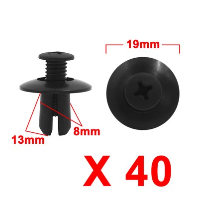 40stk Plastiknieten Innenformteil Fastener Erweiterungsschrauben Schwarz 8mm