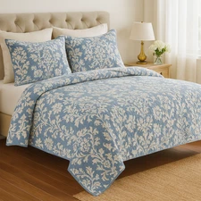 DaDa Bedding Victorian Bedspread Set - Elegant Damask Jacquard Quilt Set - Queen