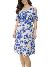 Nine West Dress 12 Cobalt Blue White Flowy Statement Sleeves Career Church