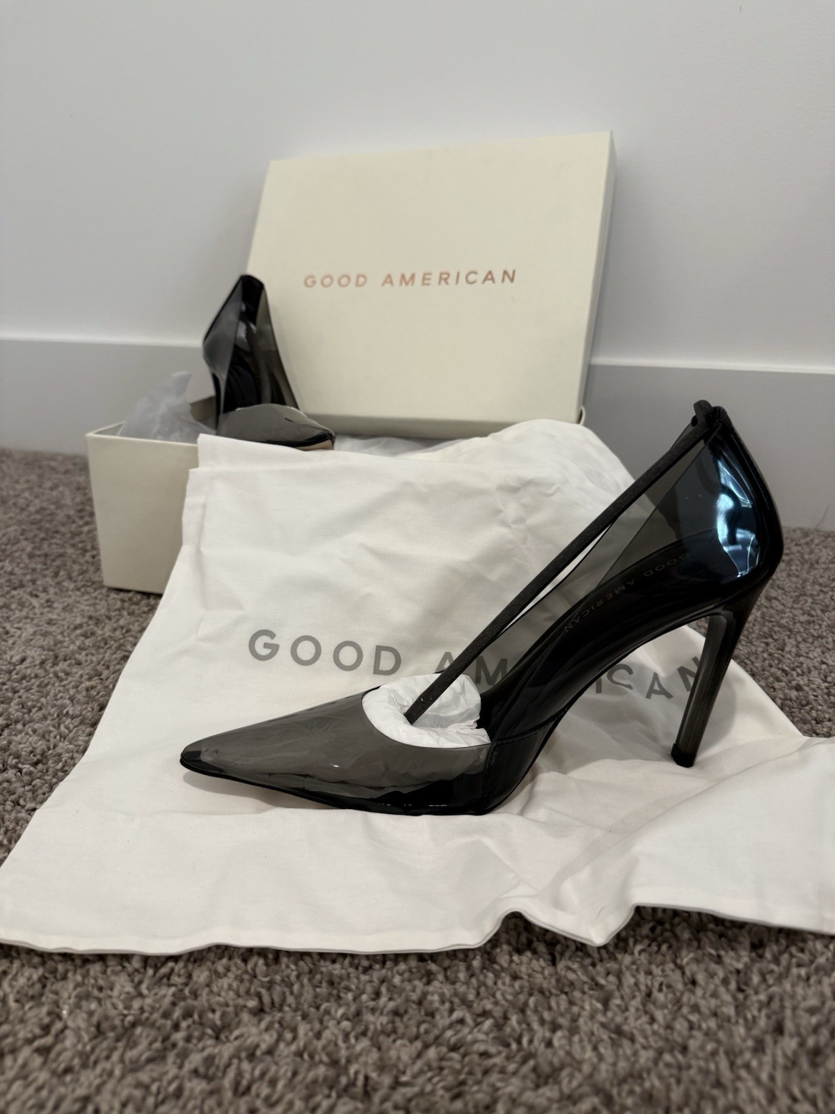 GOOD AMERICAN Women's size 7.5 Smoke CINDER-F*CKING-RELLA PUMP