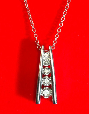 Sterling Silver Diamond Journey Necklace .10 Carat 5 Natural Gems 18'' 3g 6030