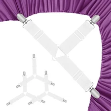 Bed Sheet Holder Straps, Heavy Duty Non Slip Clips, White 4pcs Set 