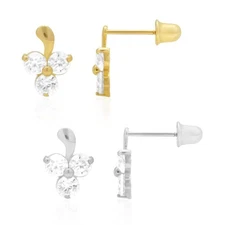 .90Ct CZ 14K Gold White Yellow Flower Stud Screw Back Earrings