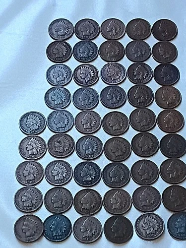 1800s-1900s Indian Head Cent Penny Roll Of 50 G-VG+