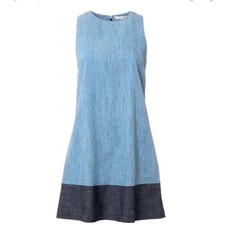 Alice + Olivia Chambray Linen Shift Dress Size XS Blue Colorblock Swing