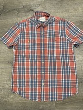 LUCKY BRAND Red Blue White Plaid Cotton Button Down Short Sleeve Shirt Sz M