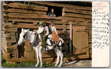 1907 Postcard Children Horse Log Barn Just in From the Field Barton SC Cancel