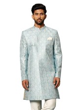 VASTRAMAY Men's Mint Green Silk Blend Sherwani Only Top-A1