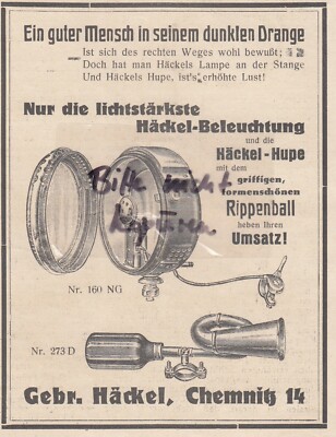 CHEMNITZ, Werbung 1931, Gebrüder Häckel Beleuchtung Lampen Hupen