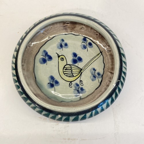 Vtg Signed Tonala Mexican Pottery Round Trinket Dish Yellow Bird - Picture 2 of 5