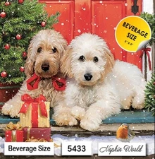 (5433) TWO Paper BEVERAGE / COCKTAIL Decoupage Art Craft Napkins  CHRISTMAS DOGS