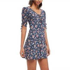 Topshop Mini Dress Womens 4 Retro Y2K Babydoll Feminine Floral Tie Sleeve Party